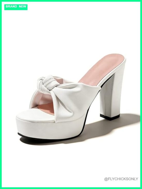 Shoes - PU Knot Platform Chunky Heel Mule Sandals Square Open Toe Block Heel